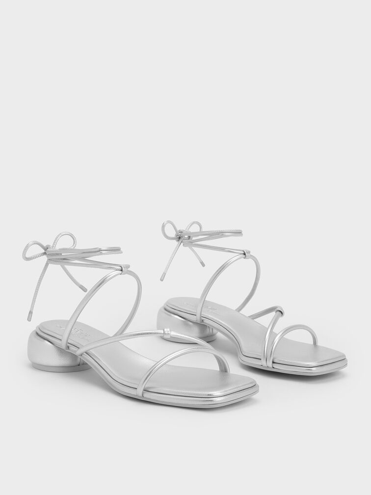 Strappy Tie-Around Sandals & Fruit Charms Set, Silver, hi-res