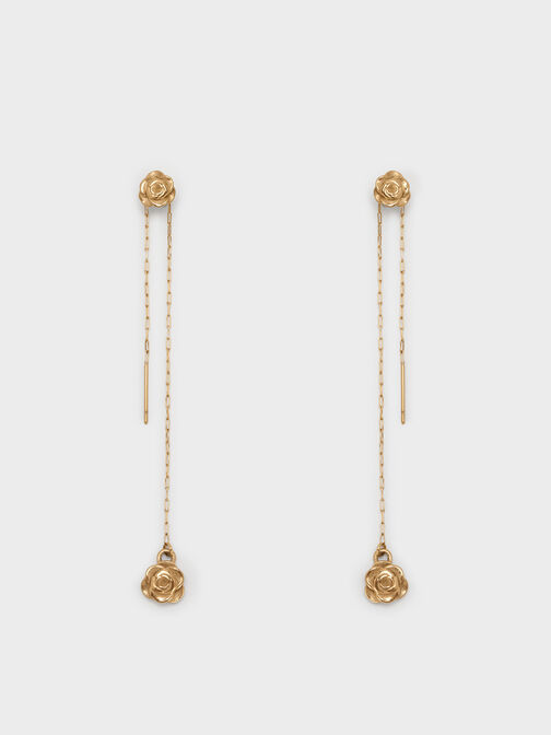 Rosalind Flower-Motif Asymmetric Drop Earrings, Brush Gold, hi-res