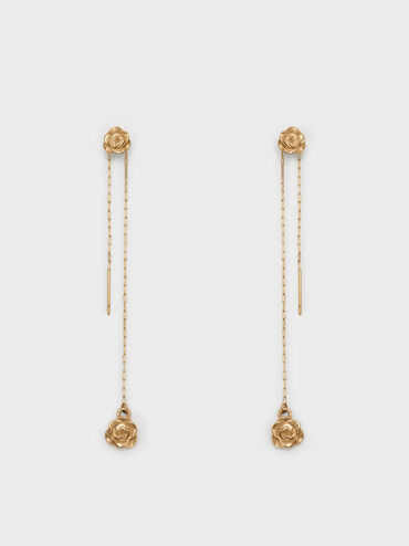 Rosalind Flower-Motif Asymmetric Drop Earrings, Brush Gold, hi-res