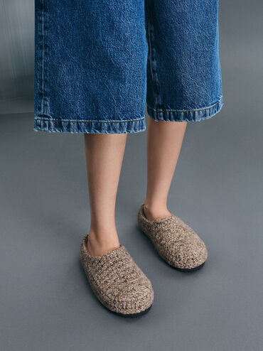 Crochet Flat Mules, Taupe, hi-res