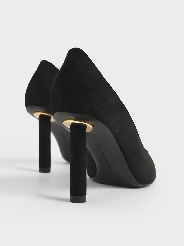 Textured Cylindrical Heel Pumps, Black Textured, hi-res