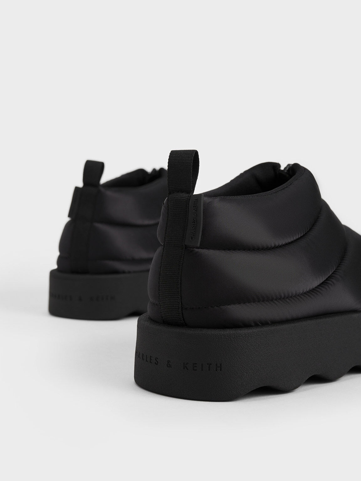 Puffy Nylon Panelled Zip-Up Boots, Black, hi-res