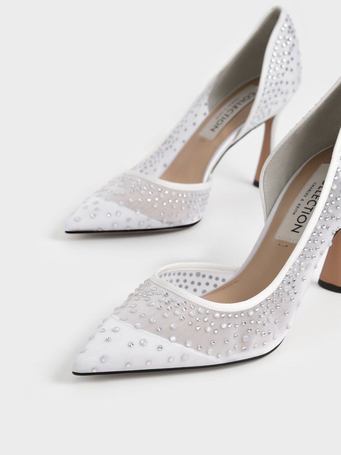 Zapatos de tacón medio D'Orsay adornados con malla Blythe, Blanco, hi-res
