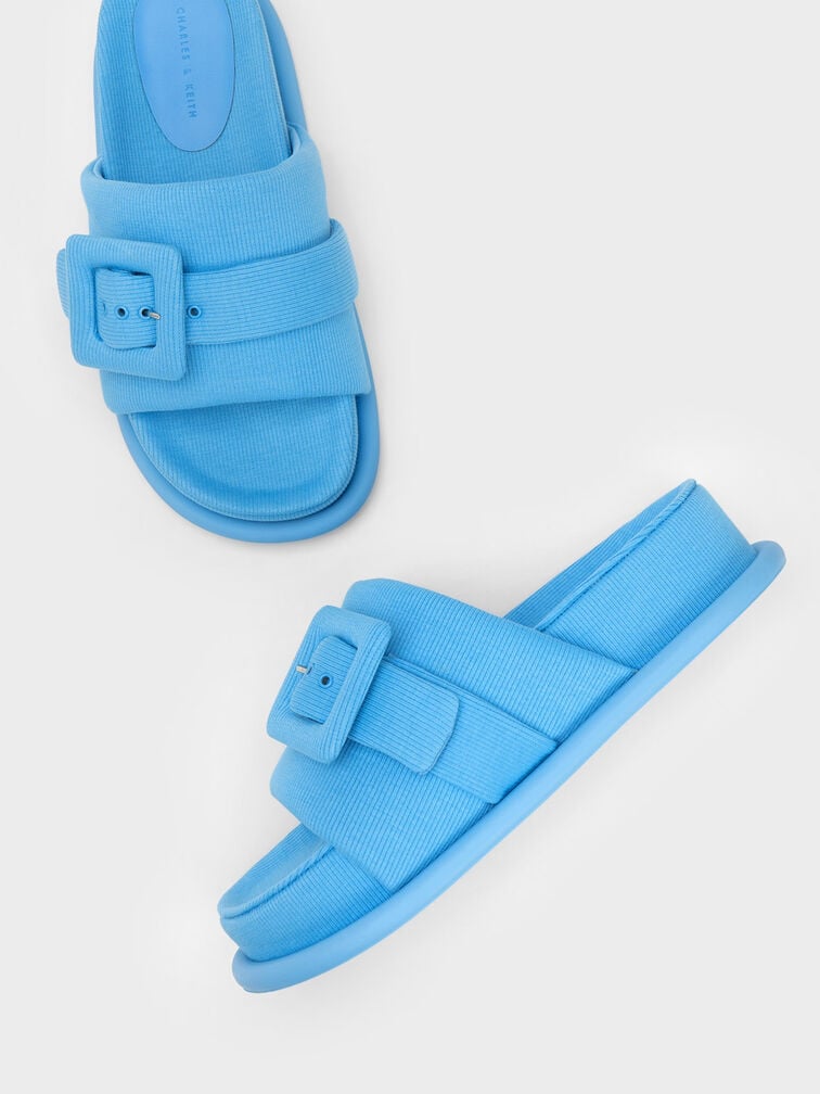 Blue Sinead Woven Buckled Slide Sandals - CHARLES & KEITH MY