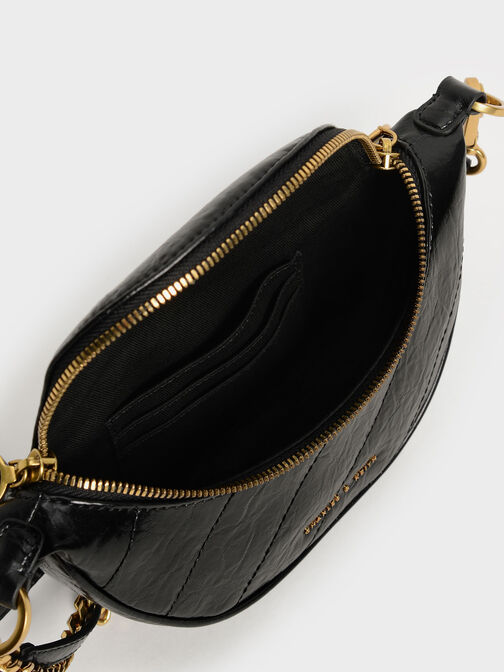 Philomena Wrinkled-Effect Half-Moon Crossbody Bag, Black, hi-res