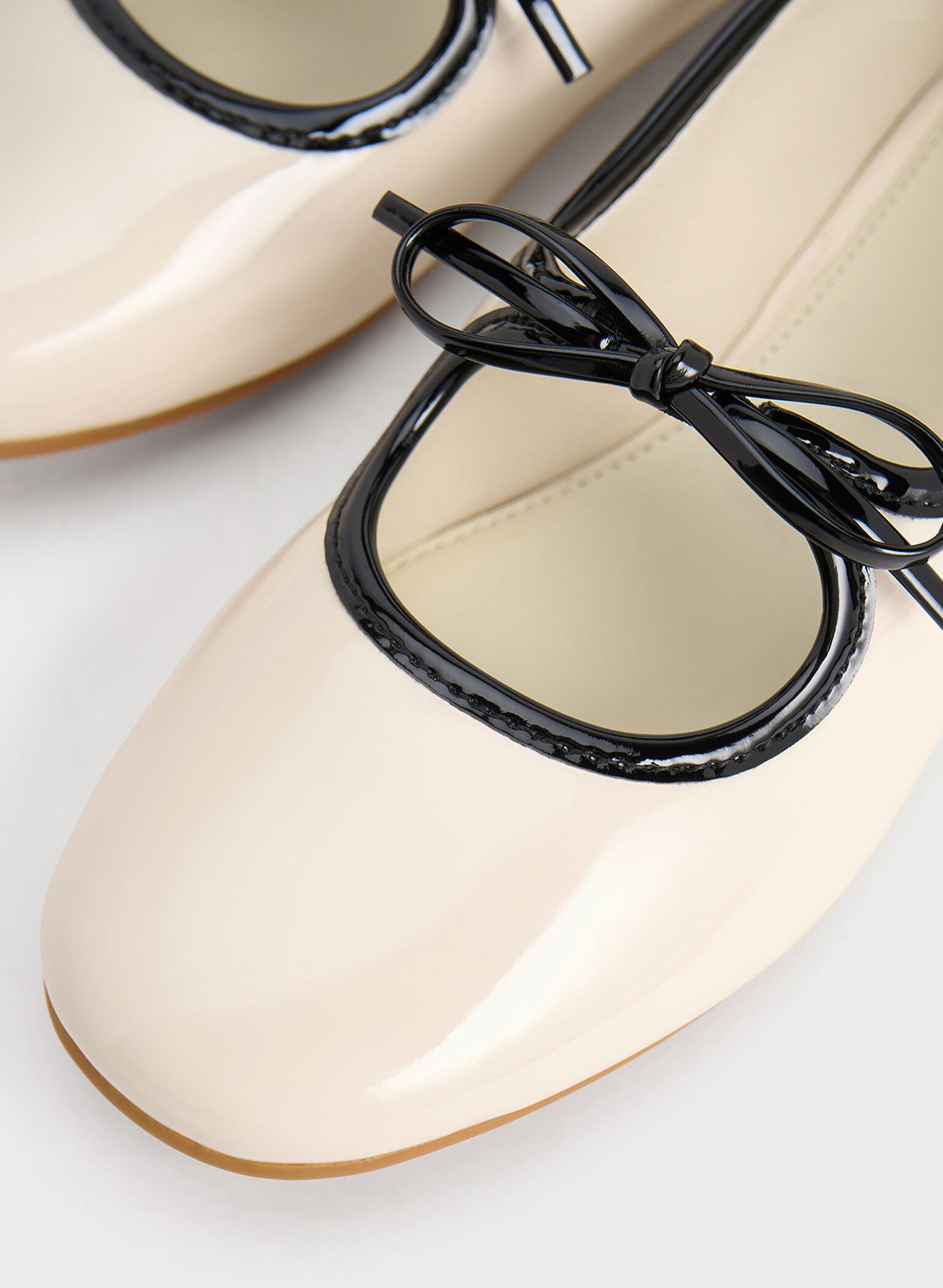Girls' Patent Two-Tone Bow Ballet Flats, Chalk, hi-res