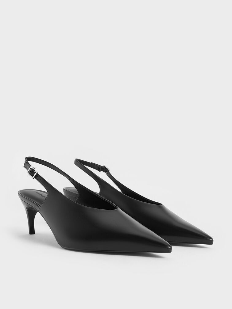 Zapatos destalonados con empeine alto y puntera fina, Negro, hi-res