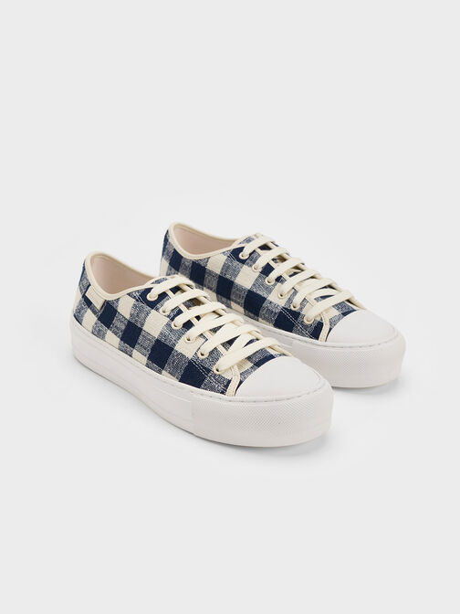 Gingham Low-Top Sneakers, Dark Blue, hi-res