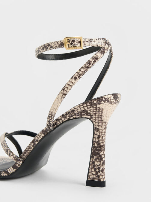 Snake-Print Crossover-Strap Heeled Sandals, Animal Print Natural, hi-res