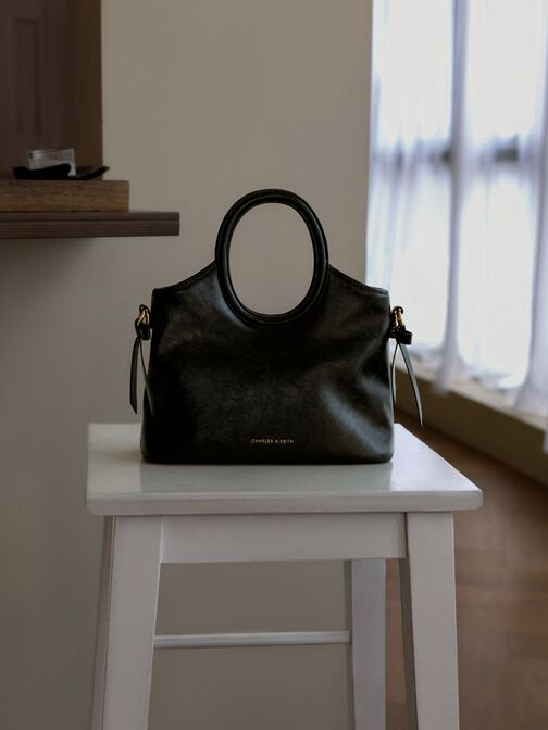Mini Dalia Bow Oval-Handle Tote Bag, Black, hi-res
