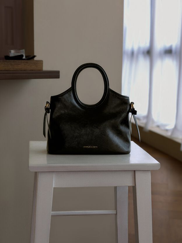 Mini Dalia Bow Oval-Handle Tote Bag, Black, hi-res