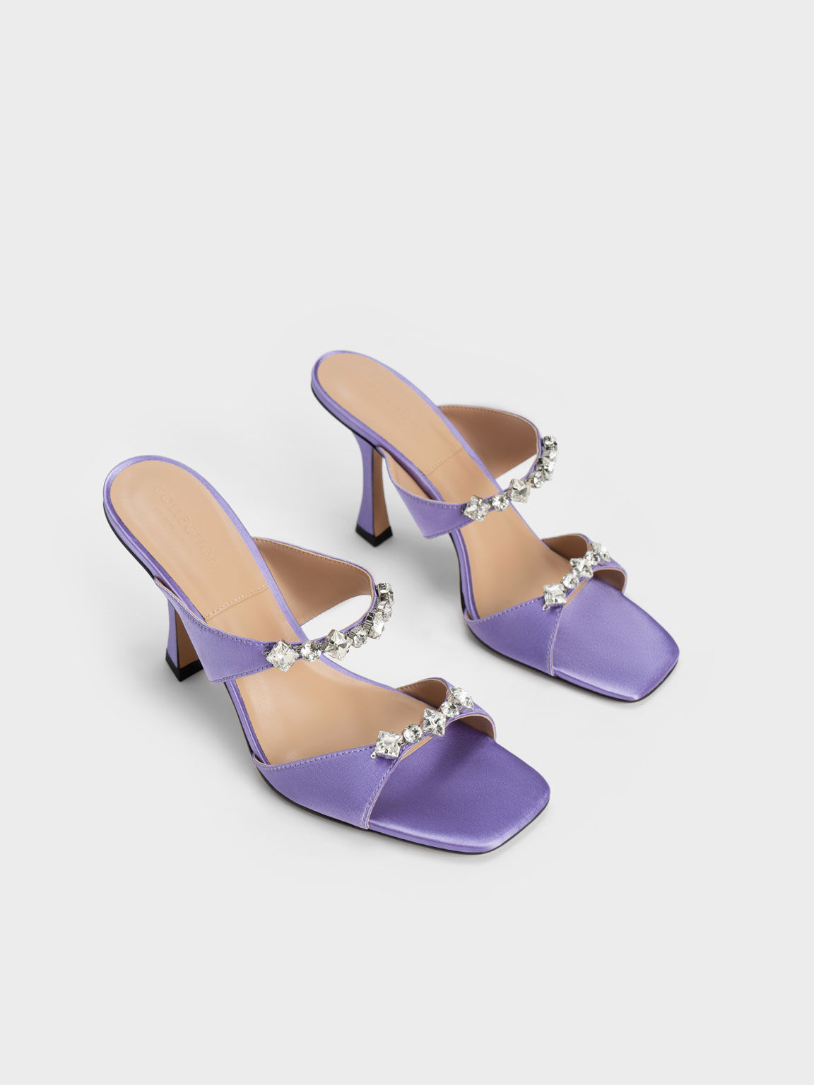 Metallic Gem Encrusted Heeled Sandals Purple