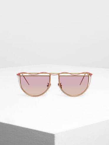 Drop Temple Semi-Circle Sunglasses, Pink, hi-res