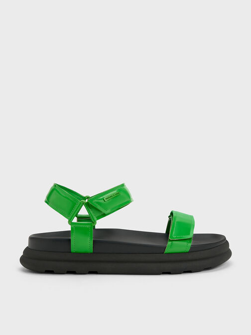 Sandalias deportivas con tiras de charol, Verde, hi-res