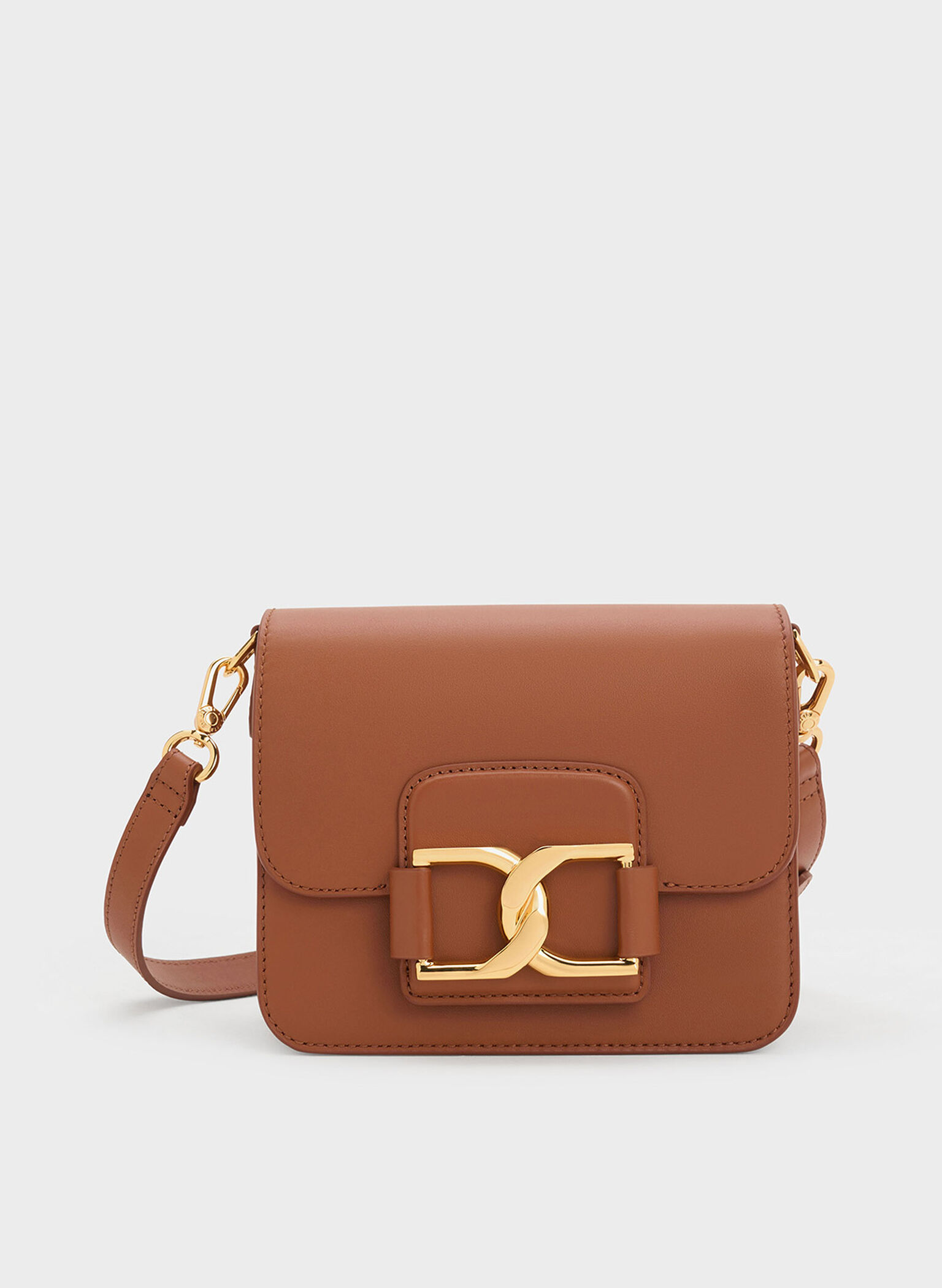 Cognac Gabine Leather Crossbody Bag CHARLES & KEITH SG