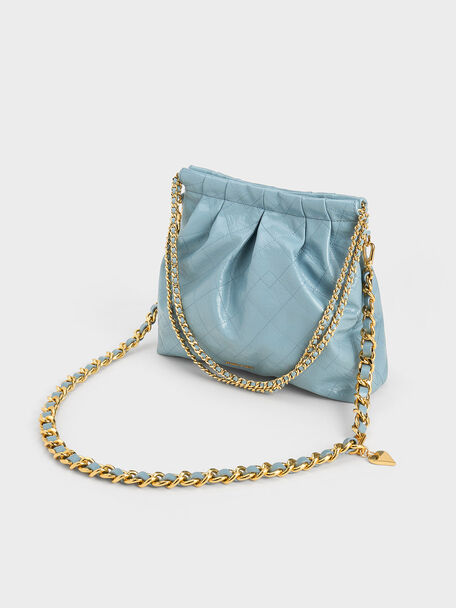 Bolso hobo Duo con doble cadena, Azul pizarra, hi-res