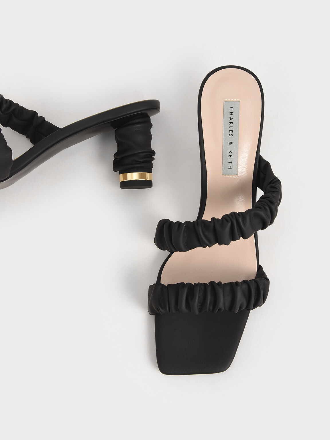 Black Ruched Strap Mules - CHARLES & KEITH US