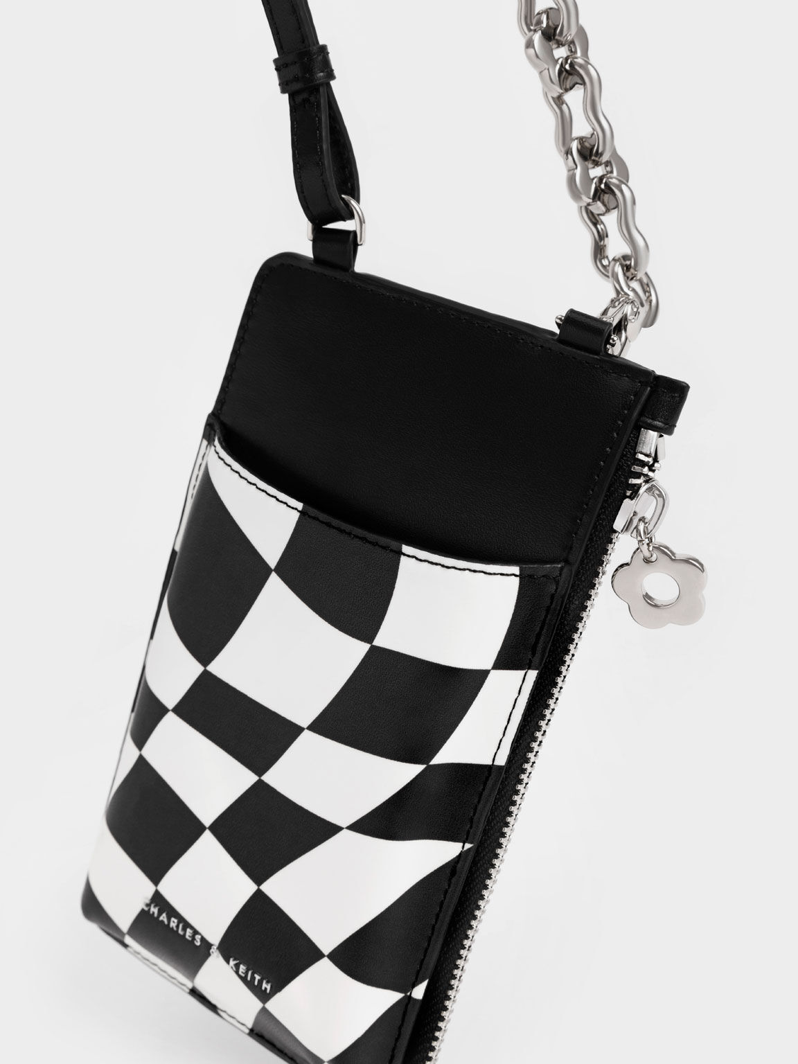 Minka Chain-Handle Checkered Card Holder, Black, hi-res