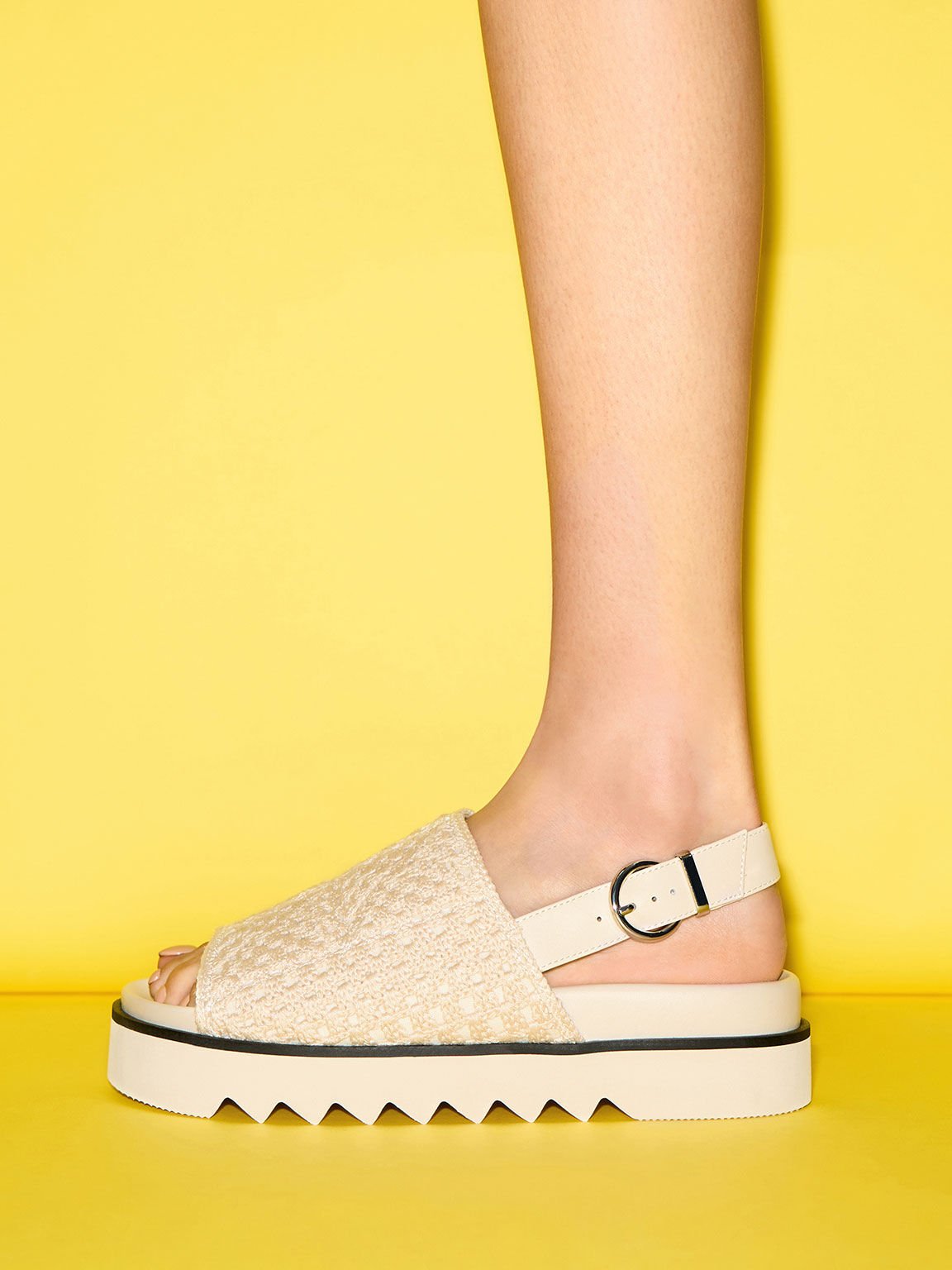 Crochet & Leather Slingback Sandals, Chalk, hi-res