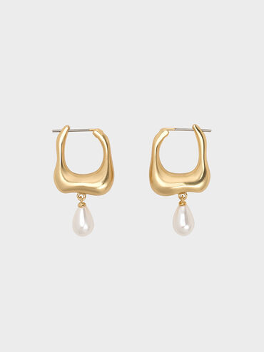 Corrine Teardrop Pearl Hoop Earrings, Brush Gold, hi-res