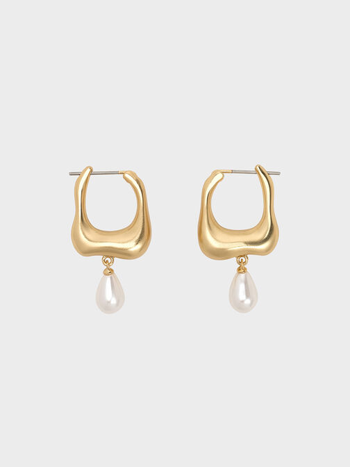 Corrine Teardrop Pearl Hoop Earrings, Brush Gold, hi-res