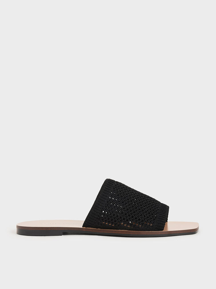 Knitted Asymmetric Slides, Black, hi-res