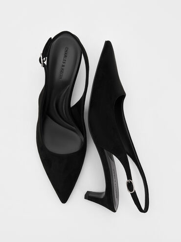 Zapatos destalonados con tacón bajo de gamuza sintética, Negro texturizado, hi-res