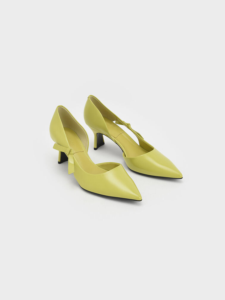 Patent Leather Bow-Tie Half D'Orsay Pumps, Mustard, hi-res