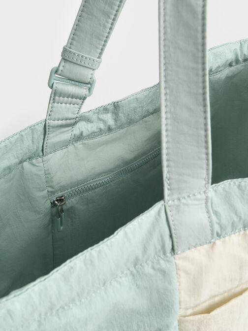 Bolso tote reversible Terra de nylon, Verde salvia, hi-res