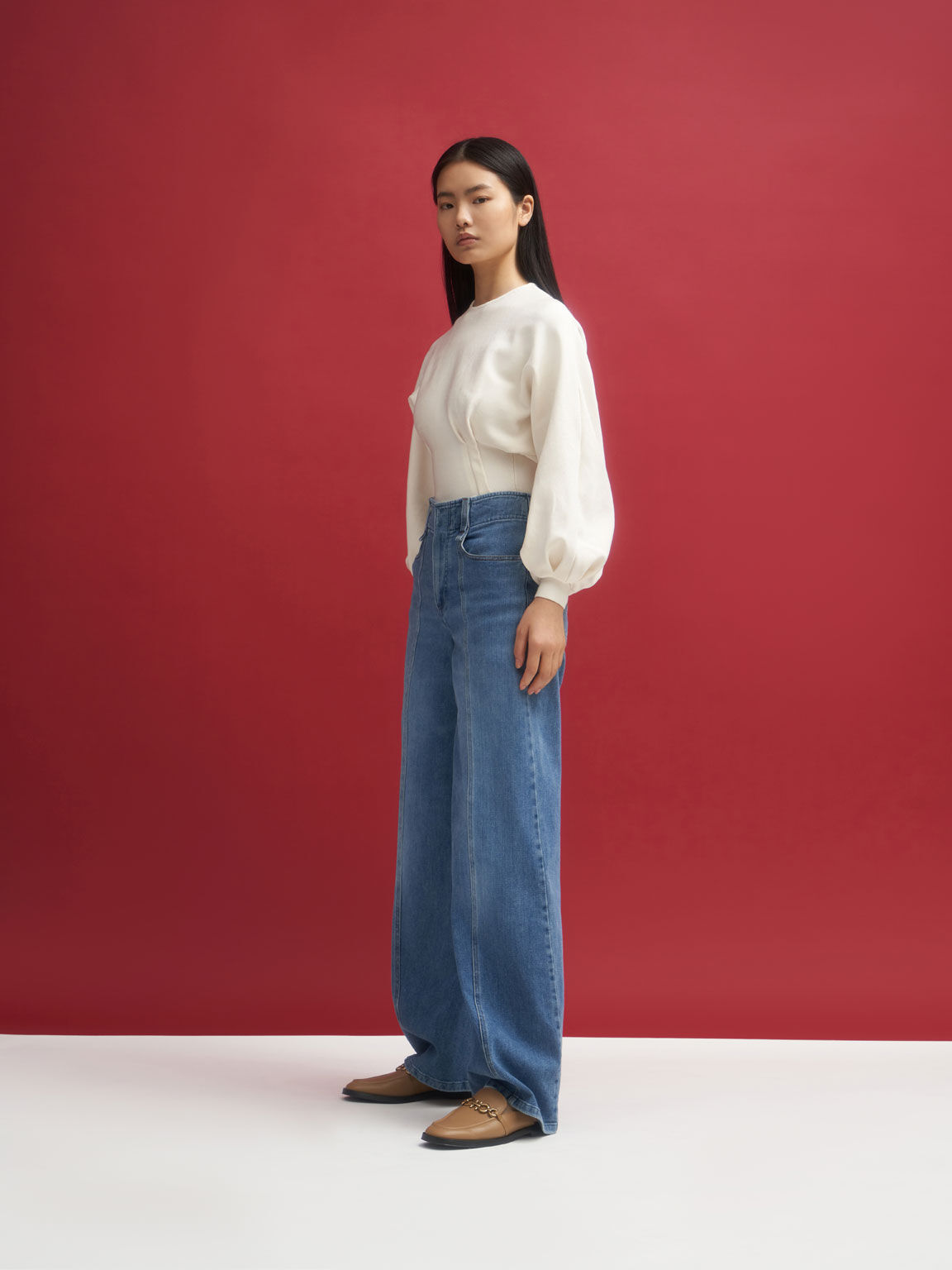 Chain-Embellished Loafer Mules, Camel, hi-res