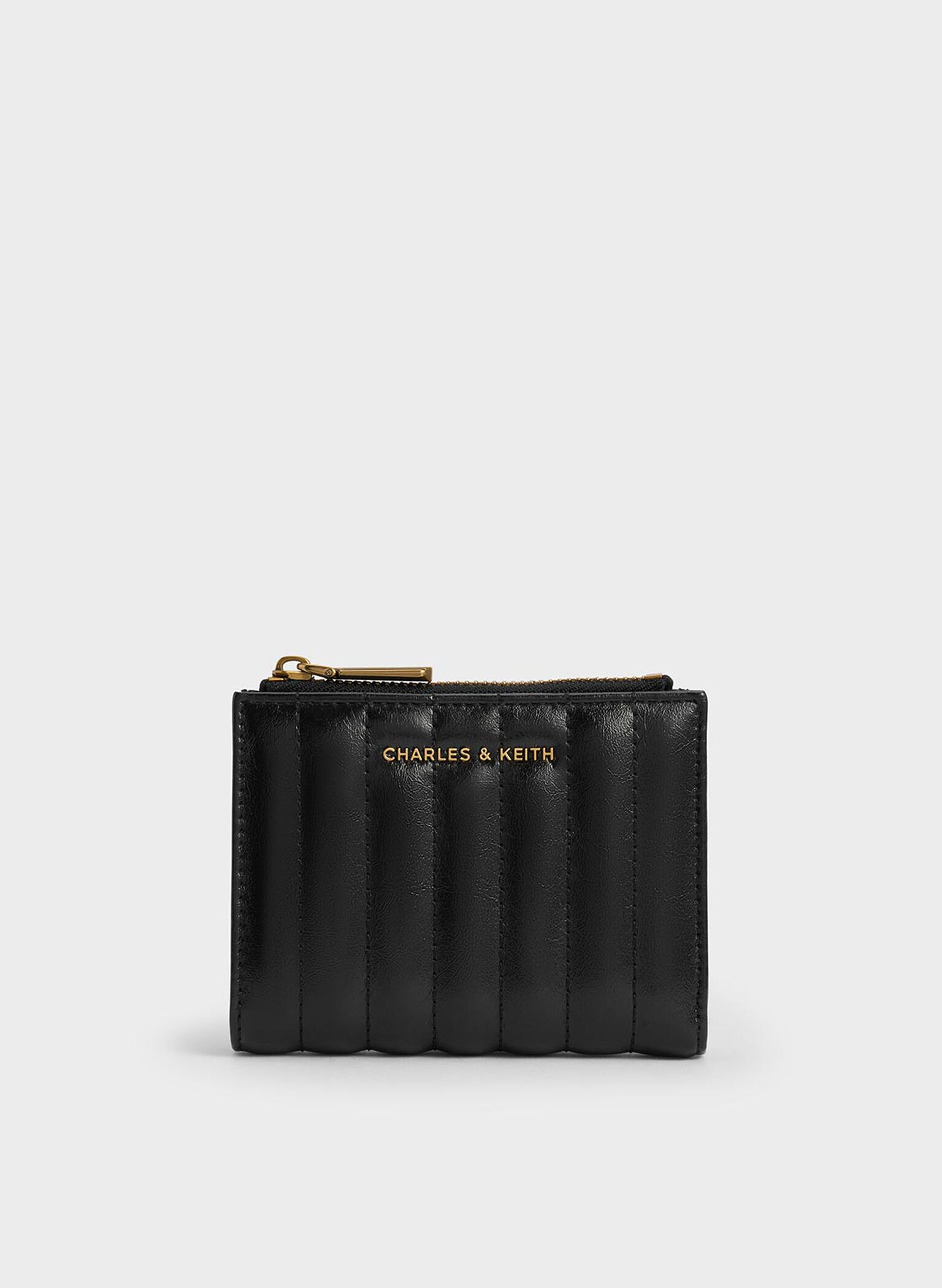 Donna Crinkle-Effect Panelled Top-Zip Wallet, Black, hi-res
