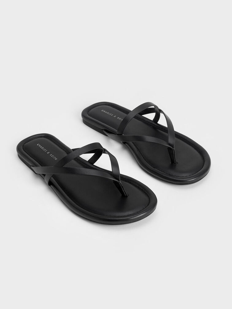 Strappy Thong Sandals, Black, hi-res