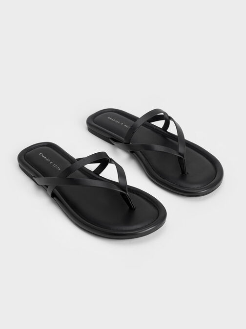 Strappy Thong Sandals, Black, hi-res