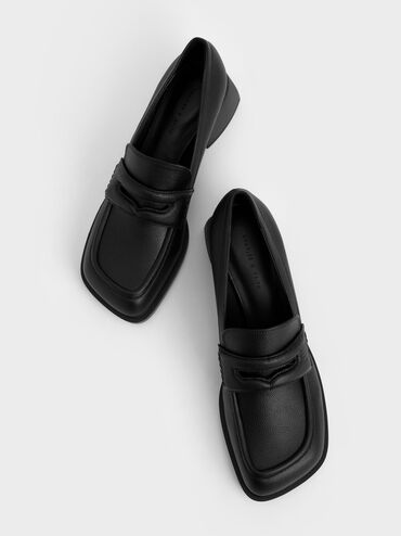 Asymmetric Penny Loafers, Black, hi-res