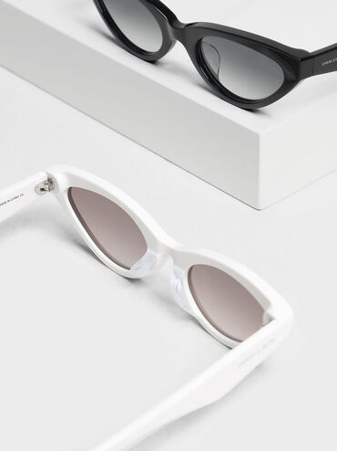 Acetate Oval Frame Sunglasses, White, hi-res