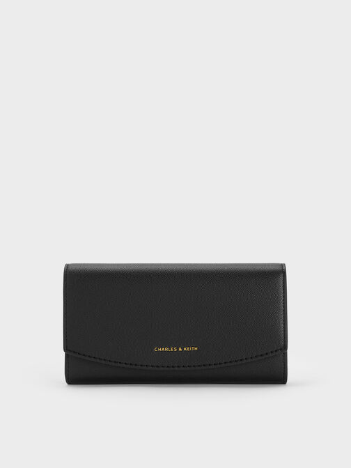 Briony Curved Flap Long Wallet, Black, hi-res