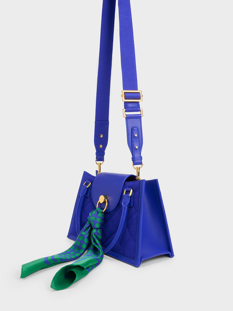 Roza Scarf Quilted Trapeze Bag, Cobalt, hi-res
