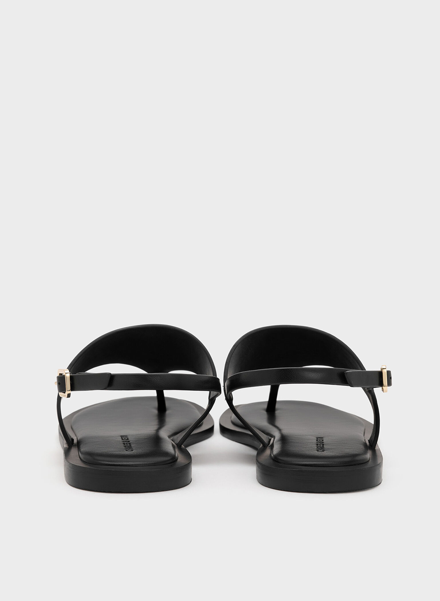 V-Strap Slingback Thong Sandals, Black, hi-res