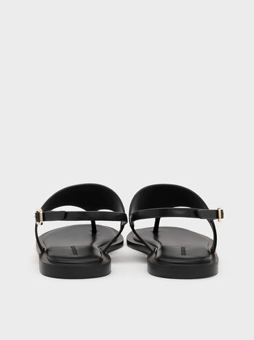 V-Strap Slingback Thong Sandals, Black, hi-res