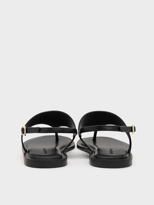 V-Strap Slingback Thong Sandals, Black, hi-res