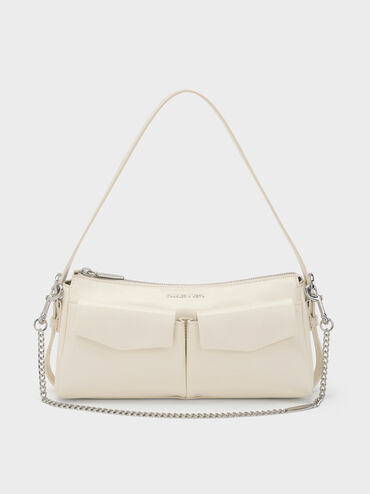 Rachel Front-Pocket Chain Shoulder Bag, Cream, hi-res