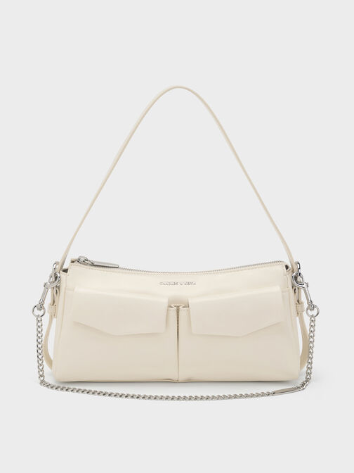 Rachel Front-Pocket Chain Shoulder Bag, Cream, hi-res