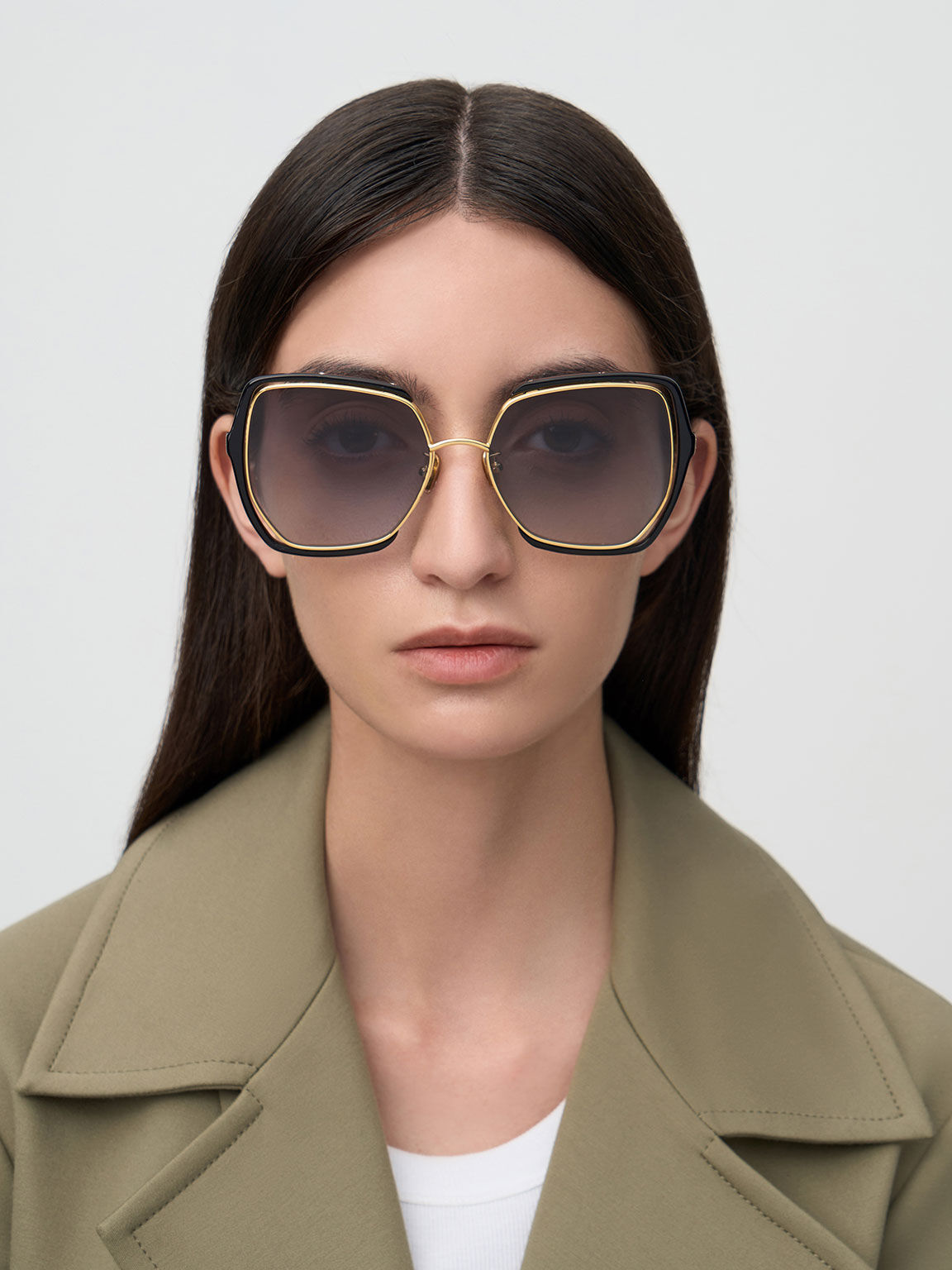 Recycled Acetate Wire-Frame Butterfly Sunglasses, Black, hi-res