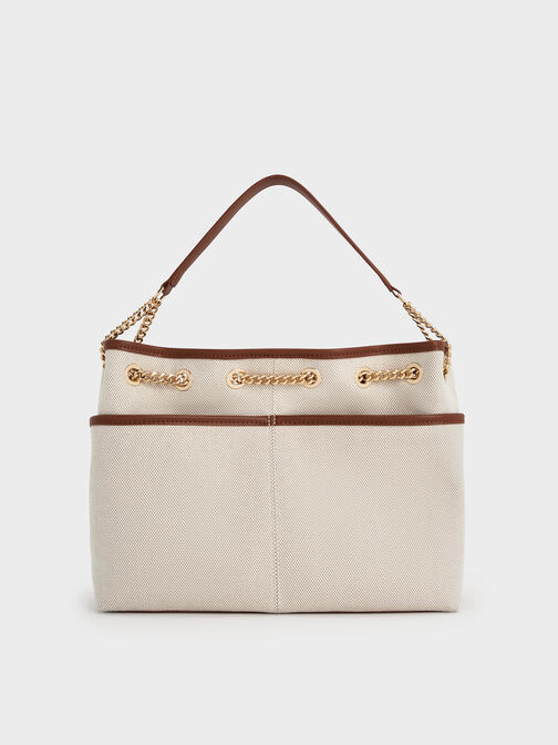 Addison Canvas Knotted-Rope Tote Bag, Taupe Canvas, hi-res