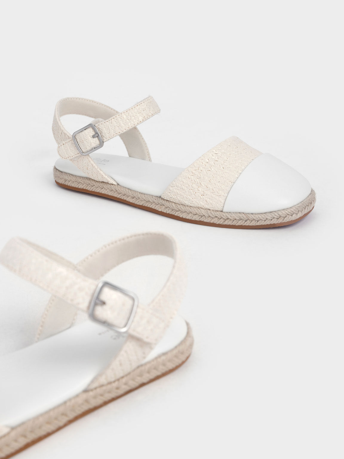 Girls' Two-Tone Ankle-Strap Espadrilles, Beige, hi-res
