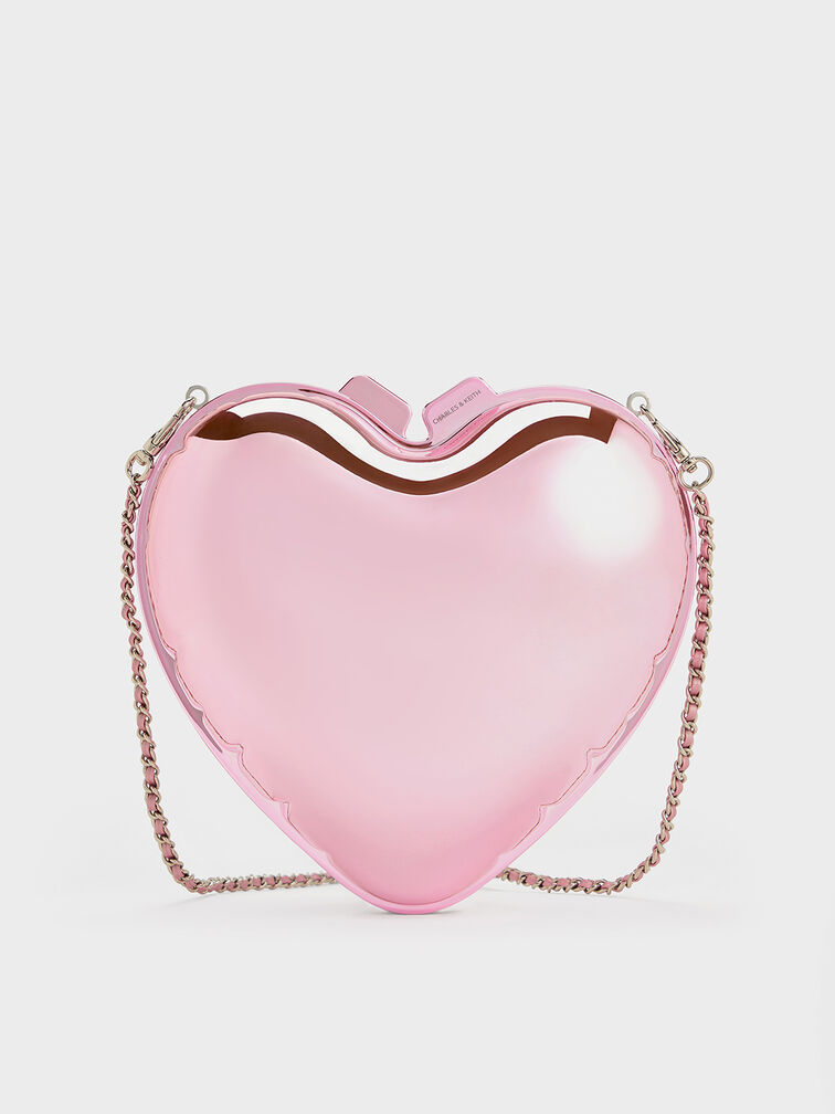 Metallic Heart Crossbody Bag, Pink, hi-res