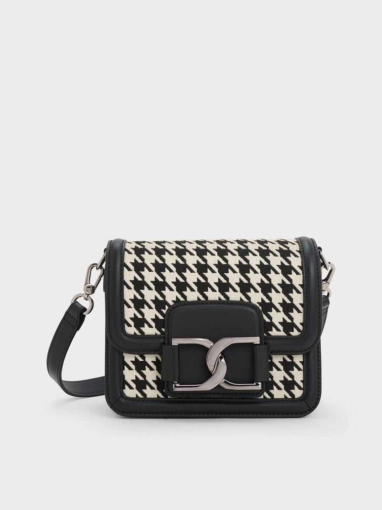 Small Shoulder Bag - Black/houndstooth-patterned - Ladies