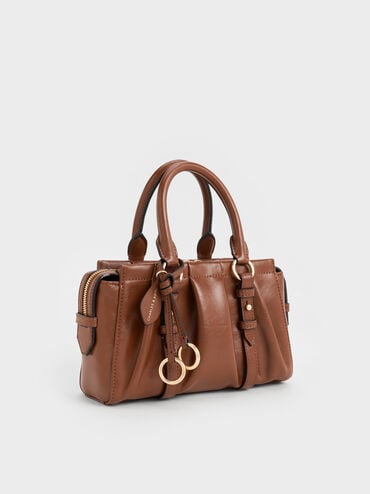 Britton Ruched Top Handle Tote Bag, Chocolate, hi-res