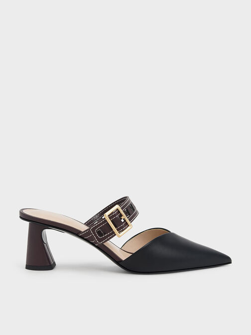 Sepphe Cut-Out Strap Heeled Mule Pumps, Black, hi-res