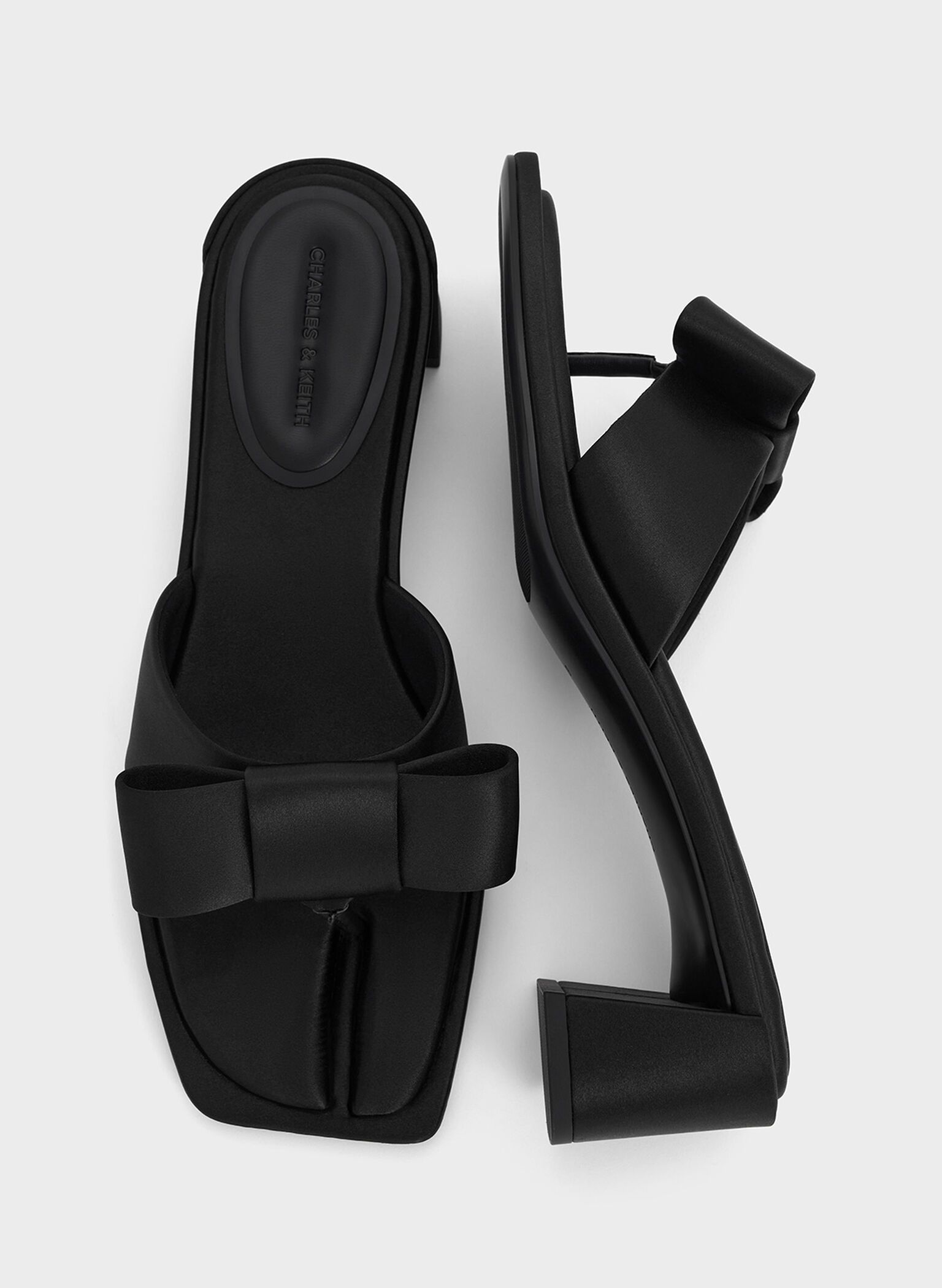 Sandalias de tacón con lazo de satén, Negro texturizado, hi-res